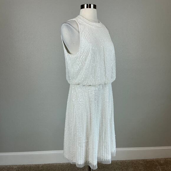 Adrianna Papell Sequined Sleeveless Halter Sheath Cocktail Dress White Size 10 - Picture 2 of 12